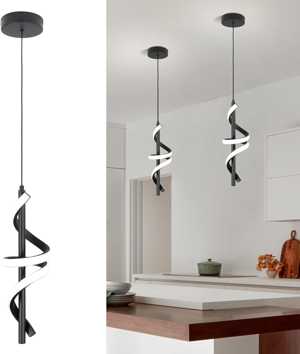 Spiral LED Pendant Light Fixtures for Modern Kitchen and Dining