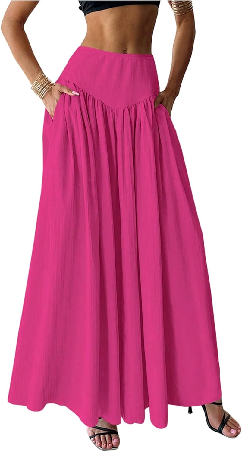 Pleated Flowy Long Skirts for Women - Elegant High Waist Maxi