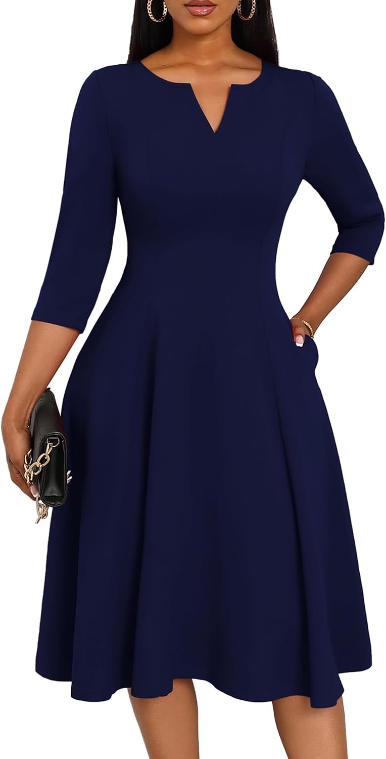 Nmoder Midi Dresses for Women A-Line Fit and Flare Dress