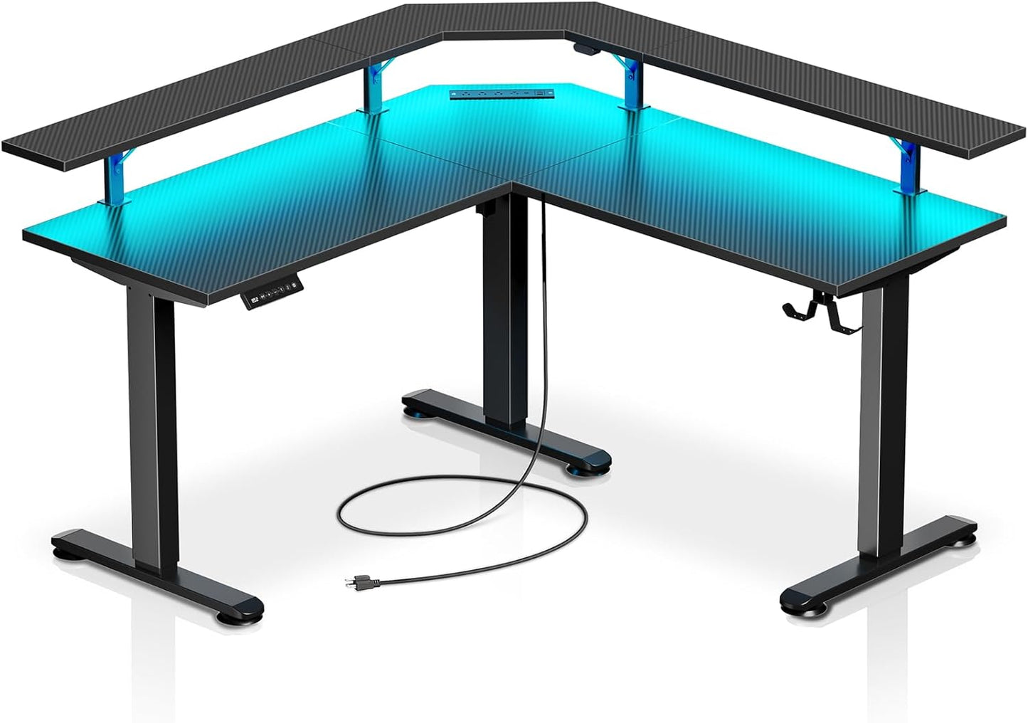 Electric L-Shaped Standing Desk w/ LED Light