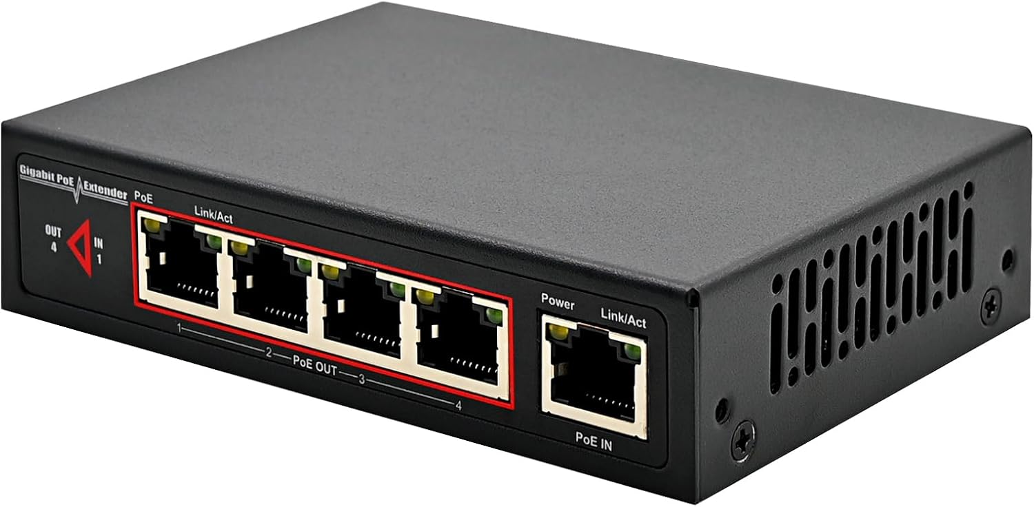60W 4-Port Gigabit PoE Switch Extender for Ethernet Extension