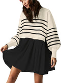Womens Oversized Sweater Dress Long Sleeve Crewneck - Relaxed Mini