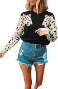 Womens Casual Leopard Print Knitted Pullover Sweater - Soft Polyester
