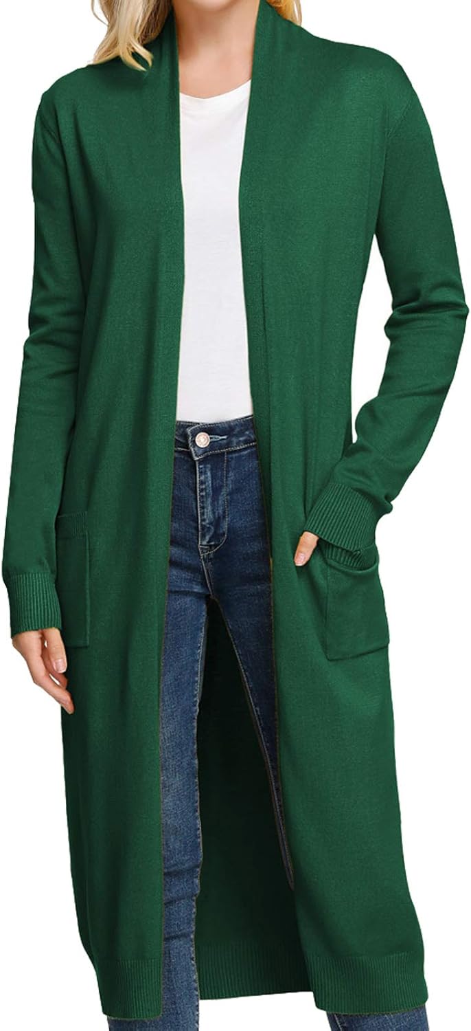 GRACE KARIN Essential Solid Open Front Maxi Cardigan Sweater