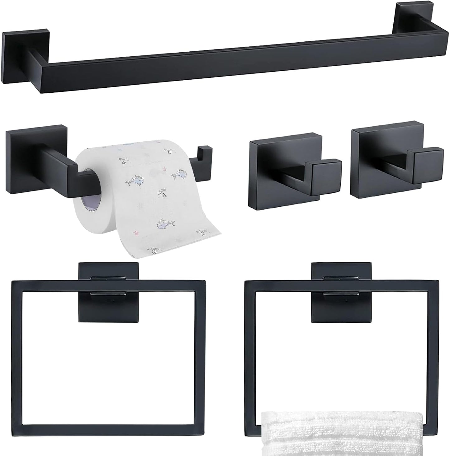 TQKAG 6-Piece Bathroom Towel Bar Set in Matte Black
