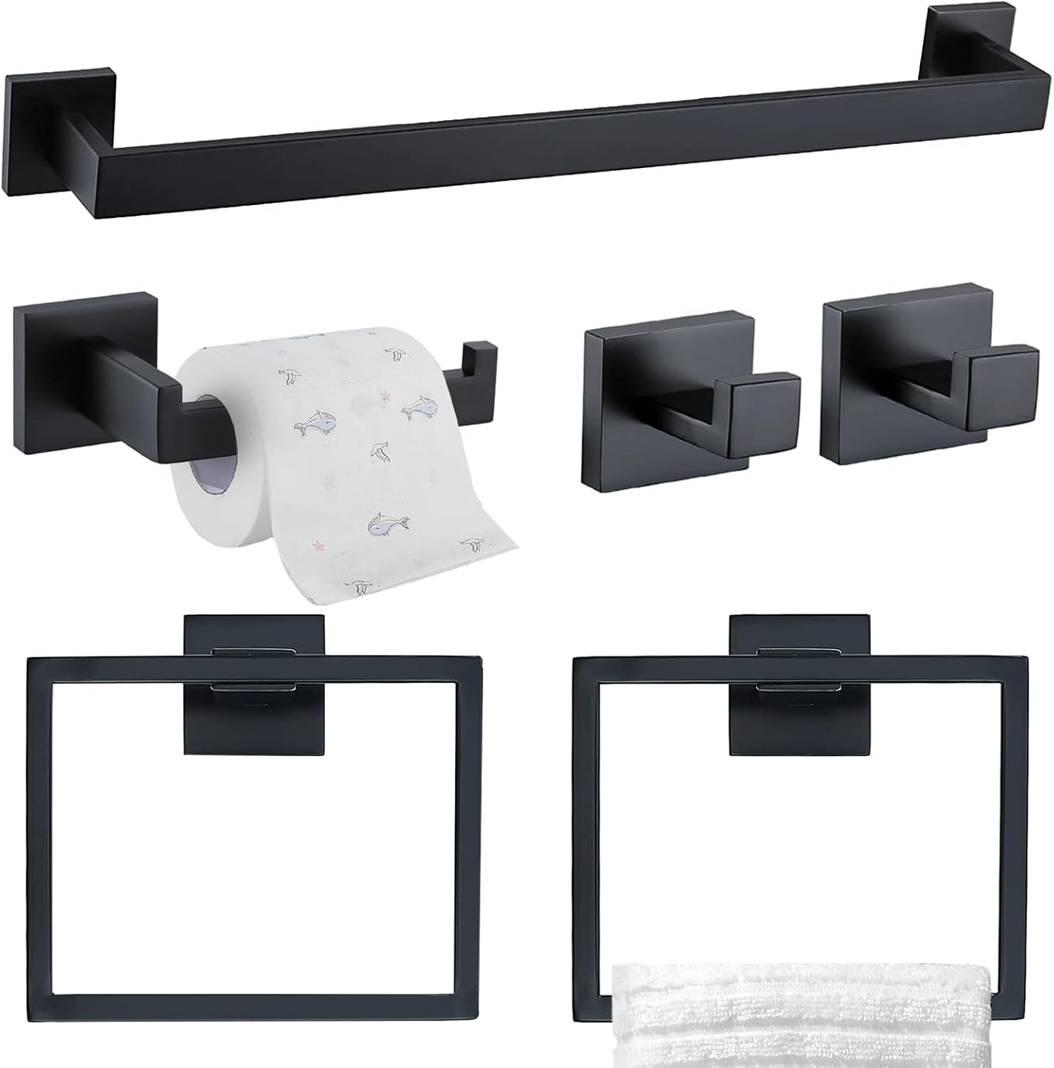 TQKAG 6-Piece Bathroom Towel Bar Set in Matte Black