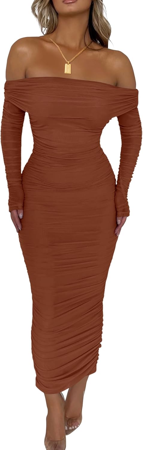 PRETTYGARDEN Women's Off The Shoulder Maxi Dress for Fall
