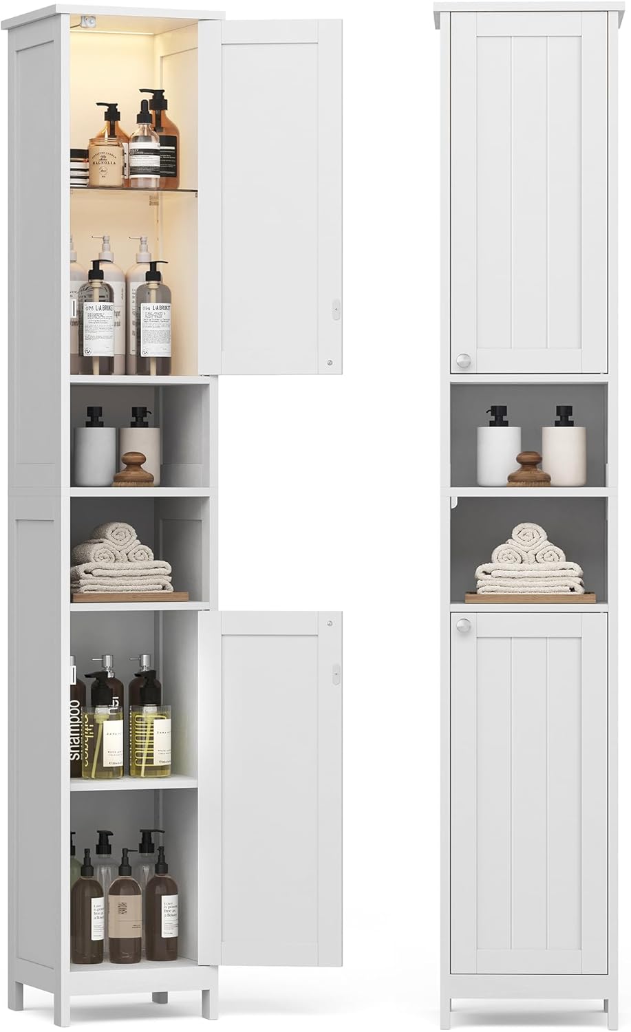 VASAGLE Tall Storage Cabinet with Lights for Small Spaces