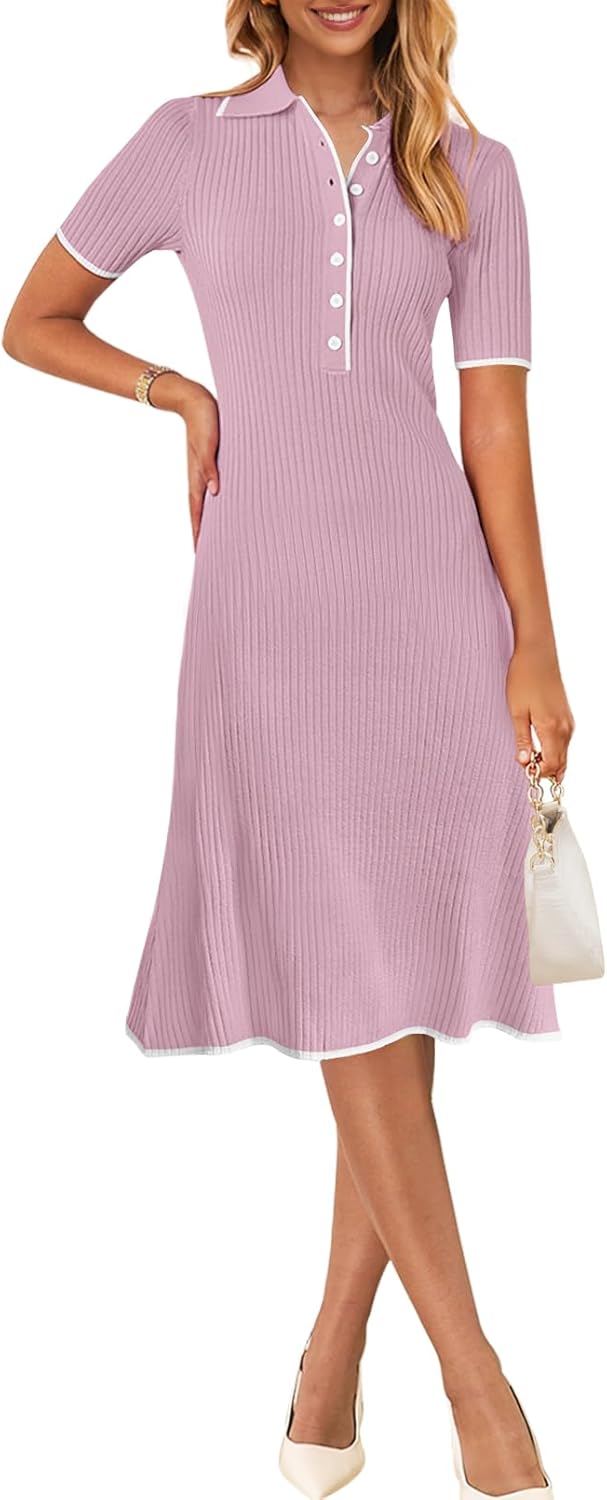 Elegant Bodycon Sweater Dress for Women - V Neck Ribbed Knit