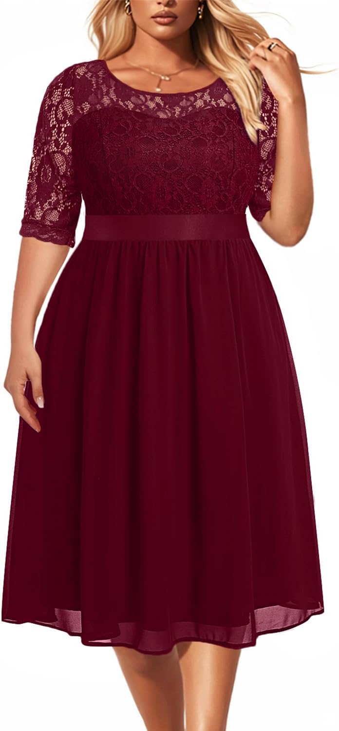 Elegant Plus Size Lace Chiffon Wedding Guest Dresses for Women