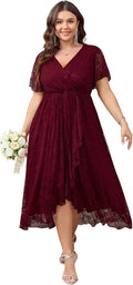 SCOMCHIC Plus Size Wedding Guest Dress - Elegant Lace Wrap Maxi