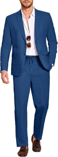 COOFANDY Men's Linen 2 Piece Suit Set - Lightweight Casual Blazer