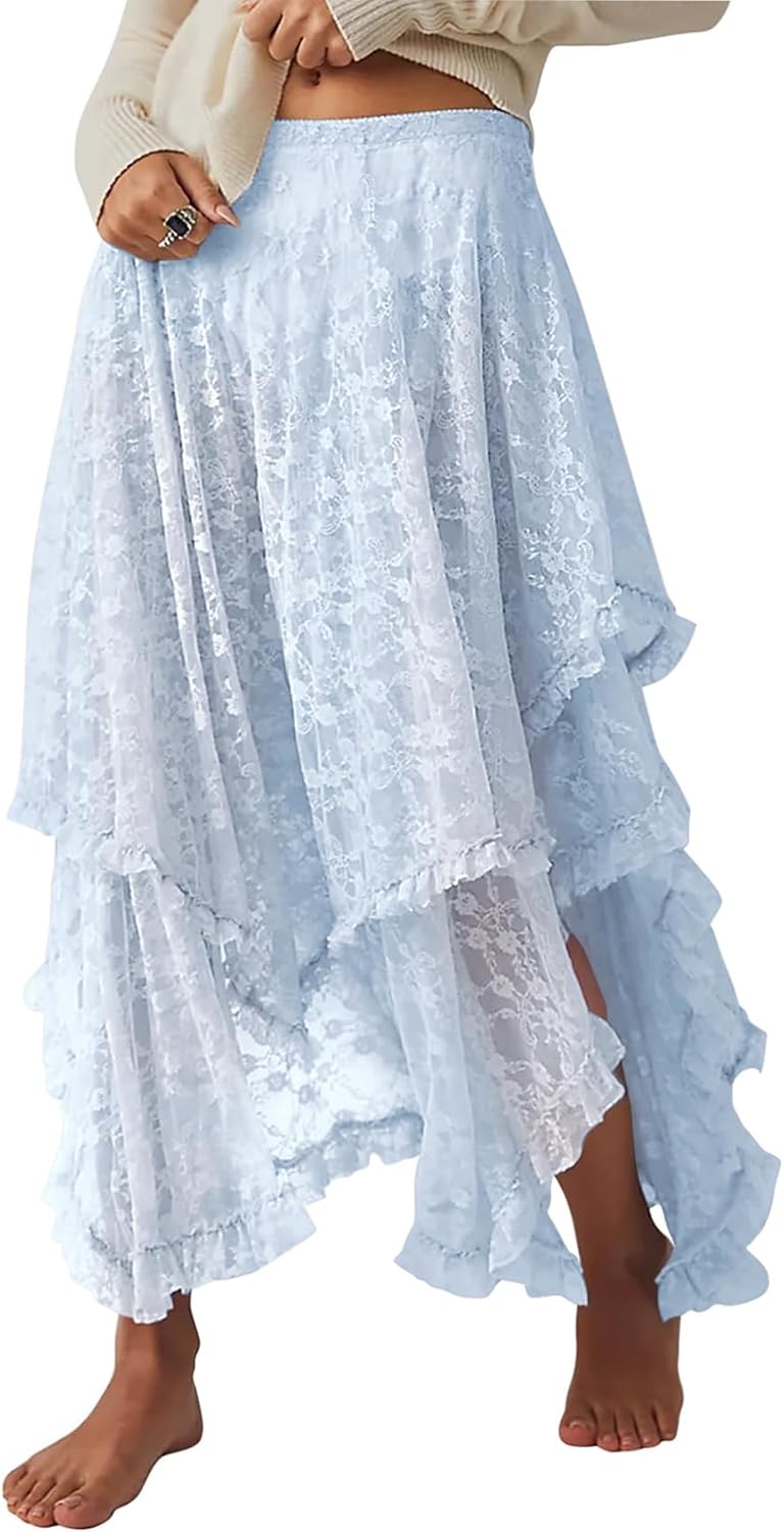 Yimoon Women's Floral Lace Long Skirts for Summer Beach Style