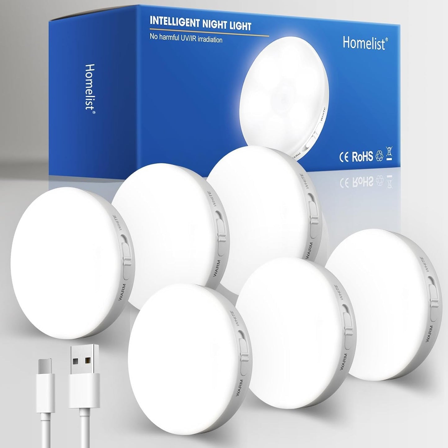 Homelist Motion Sensor Light Indoor - Rechargeable Puck Lights