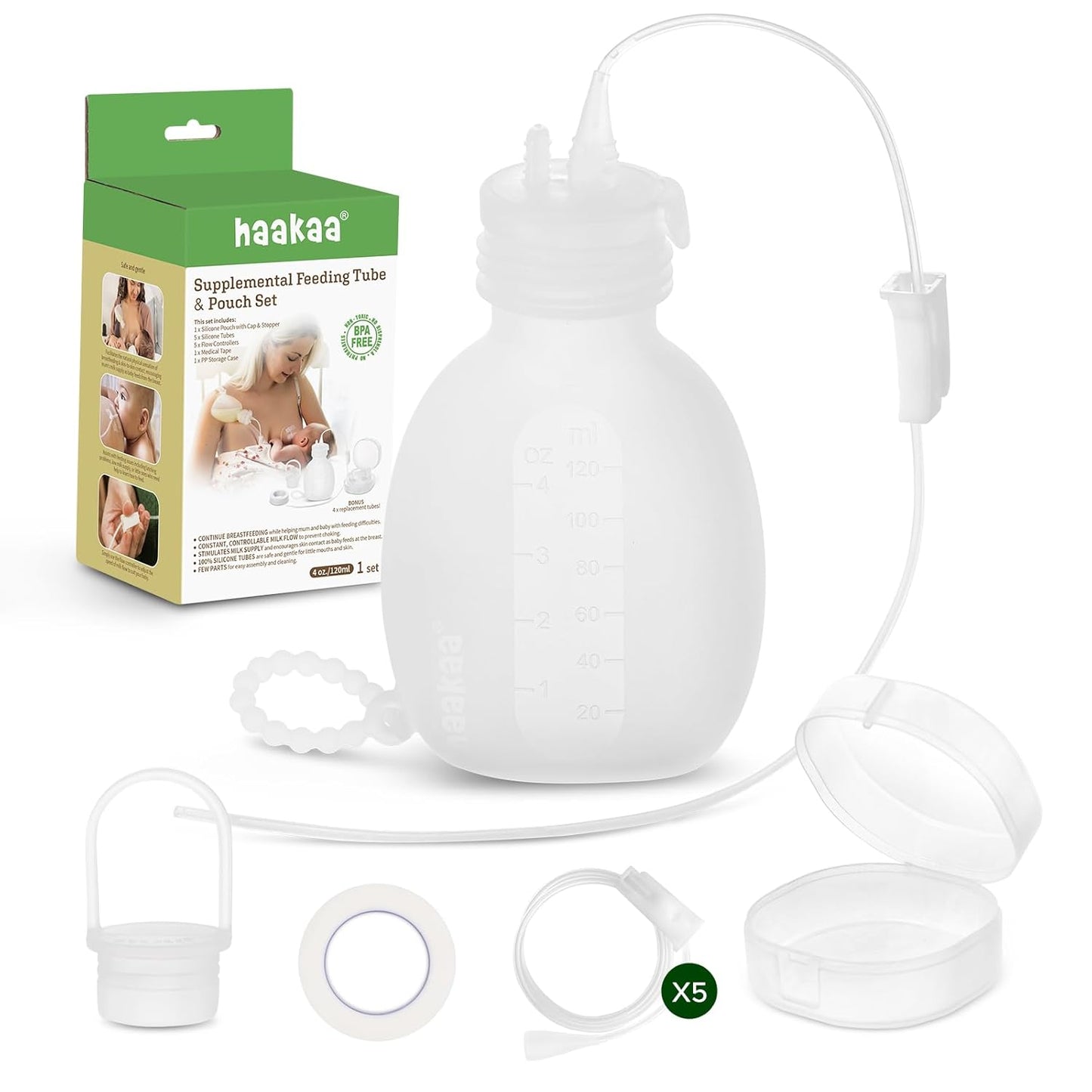 Haakaa Silicone Supplemental Feeding Tube & Pouch Set for Moms
