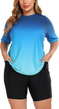 Halcurt Women's Plus Built in Bra Rash Guard Two Piece Swim Set Sets