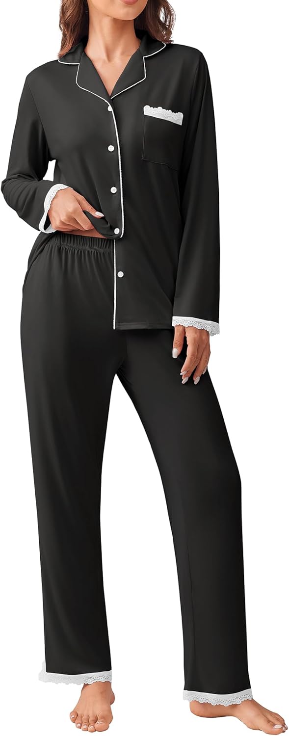 Ekouaer Womens Pajamas Set Long Sleeve Sleepwear for Comfort
