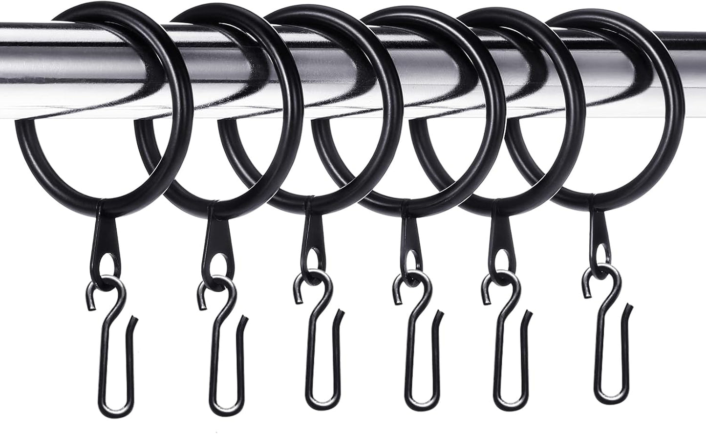 Black Metal Curtain Rings & Hooks Set - Easy Installation!