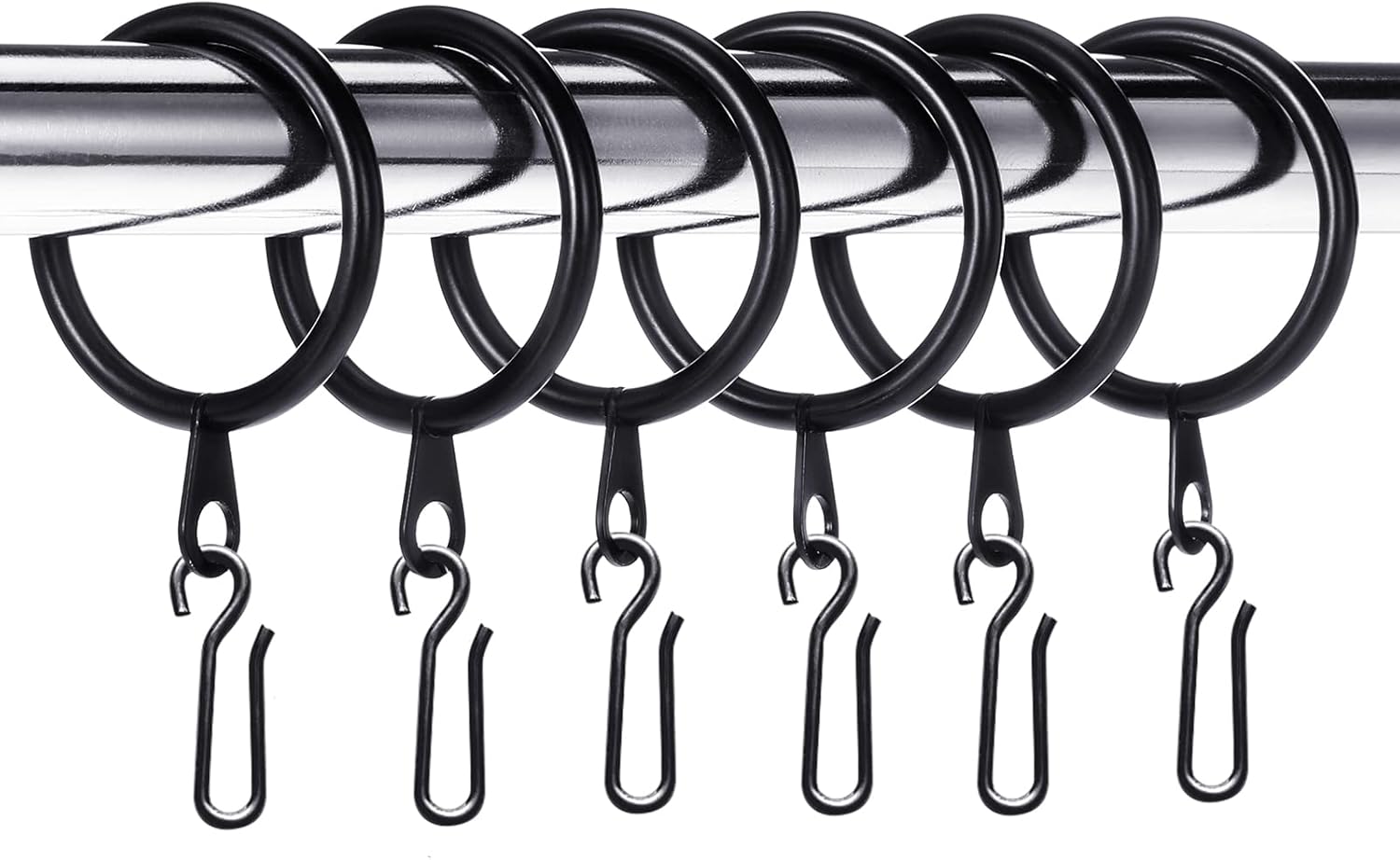 Black Metal Curtain Rings & Hooks Set - Easy Installation!
