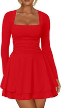 Kaximil Women's Square Neck Ruffle Hem Mini Dress (Style V43H)