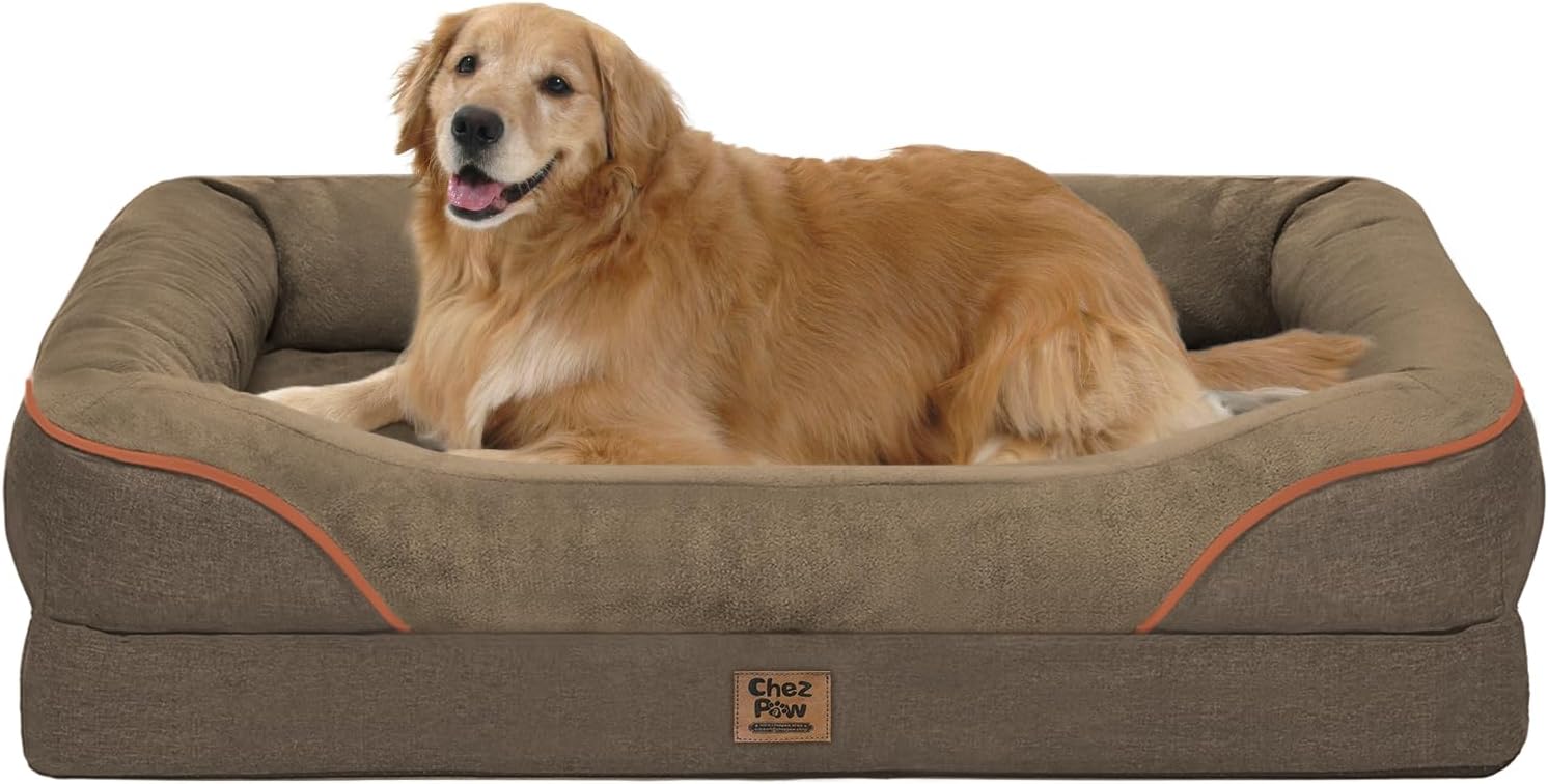 Orthopedic XL Large Dog Bed with Removable Bolster & Waterproof Cover