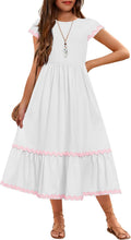 Girls Summer Maxi Dress with Pockets and Cap Sleeves - Flowy Tiered