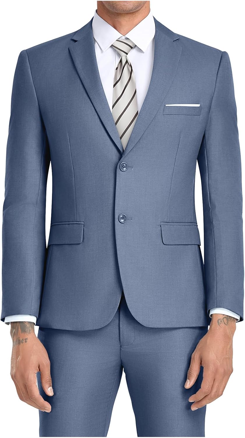 JPF Men's 2 Piece Slim Fit Suit Set with Tie for Any Occasion