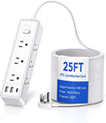 Flat Extension Cord 25 ft Surge Protector Power Strip - Long Reach
