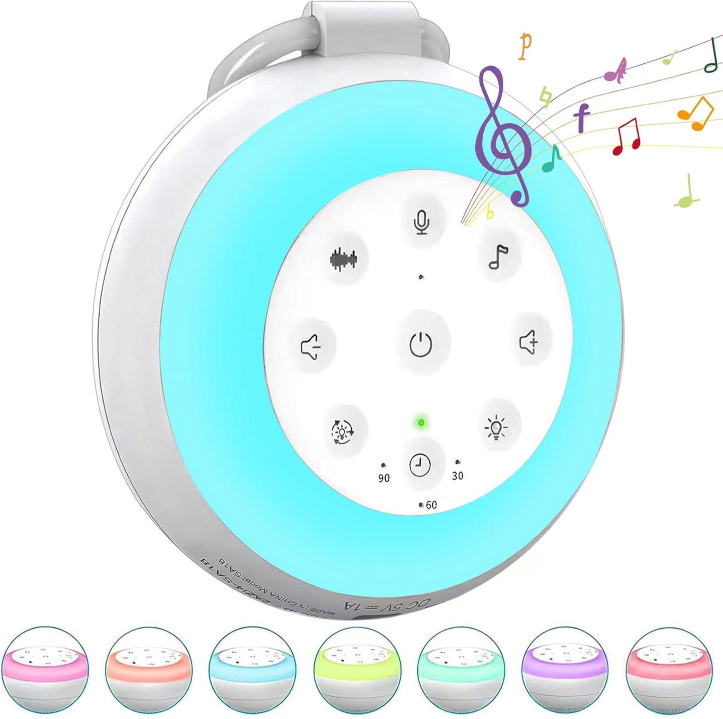 LeCoirrax Sound Machine - 24 Soothing Sounds, Portable with Night Light