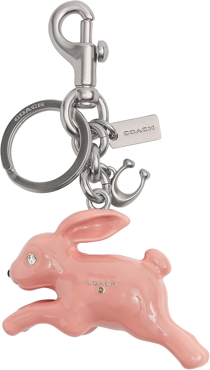Charming Pink Coach Bag Charm with Playful Bunny Motif