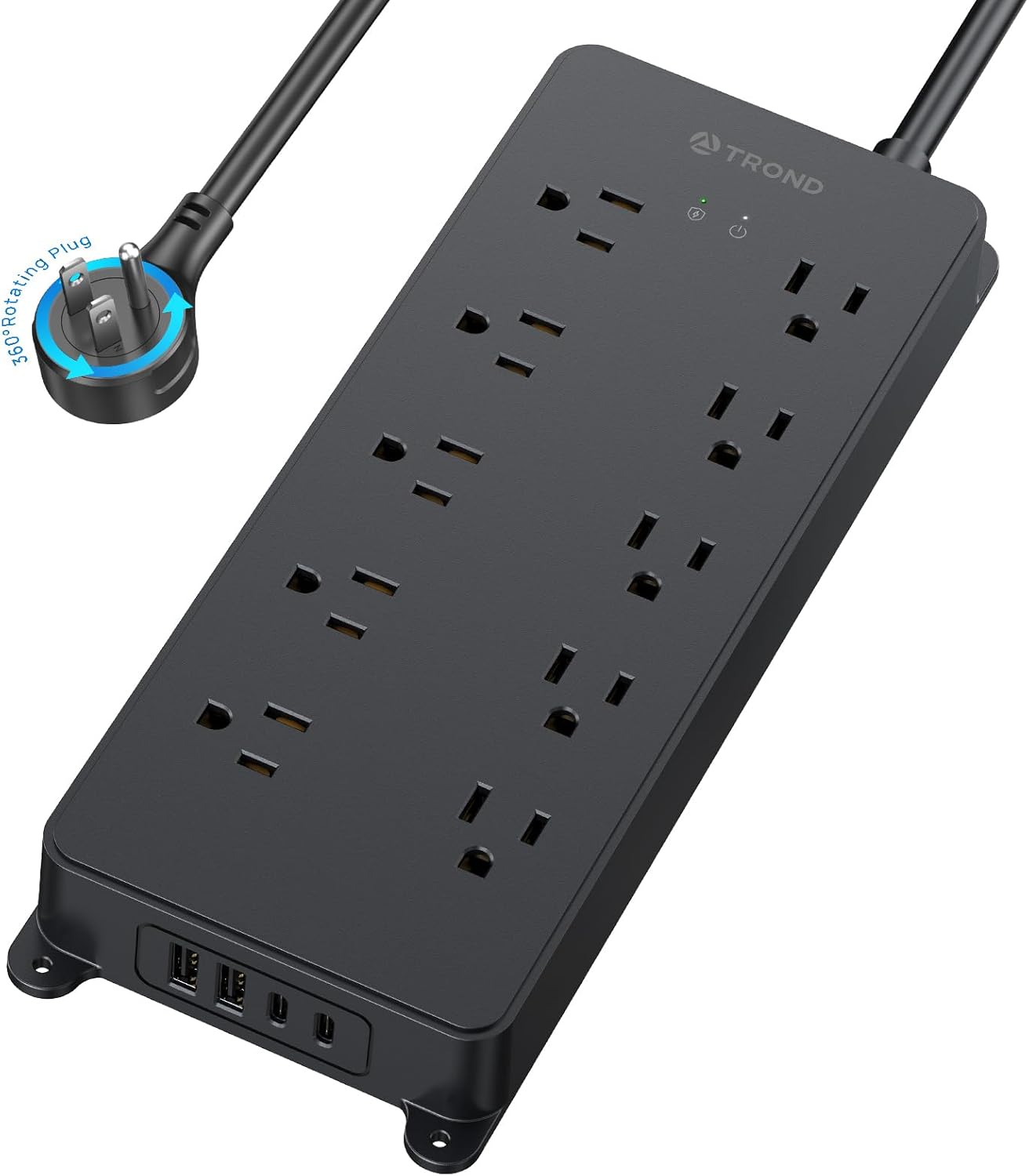 TROND 10-Outlet Surge Protector Power Strip with USB-C