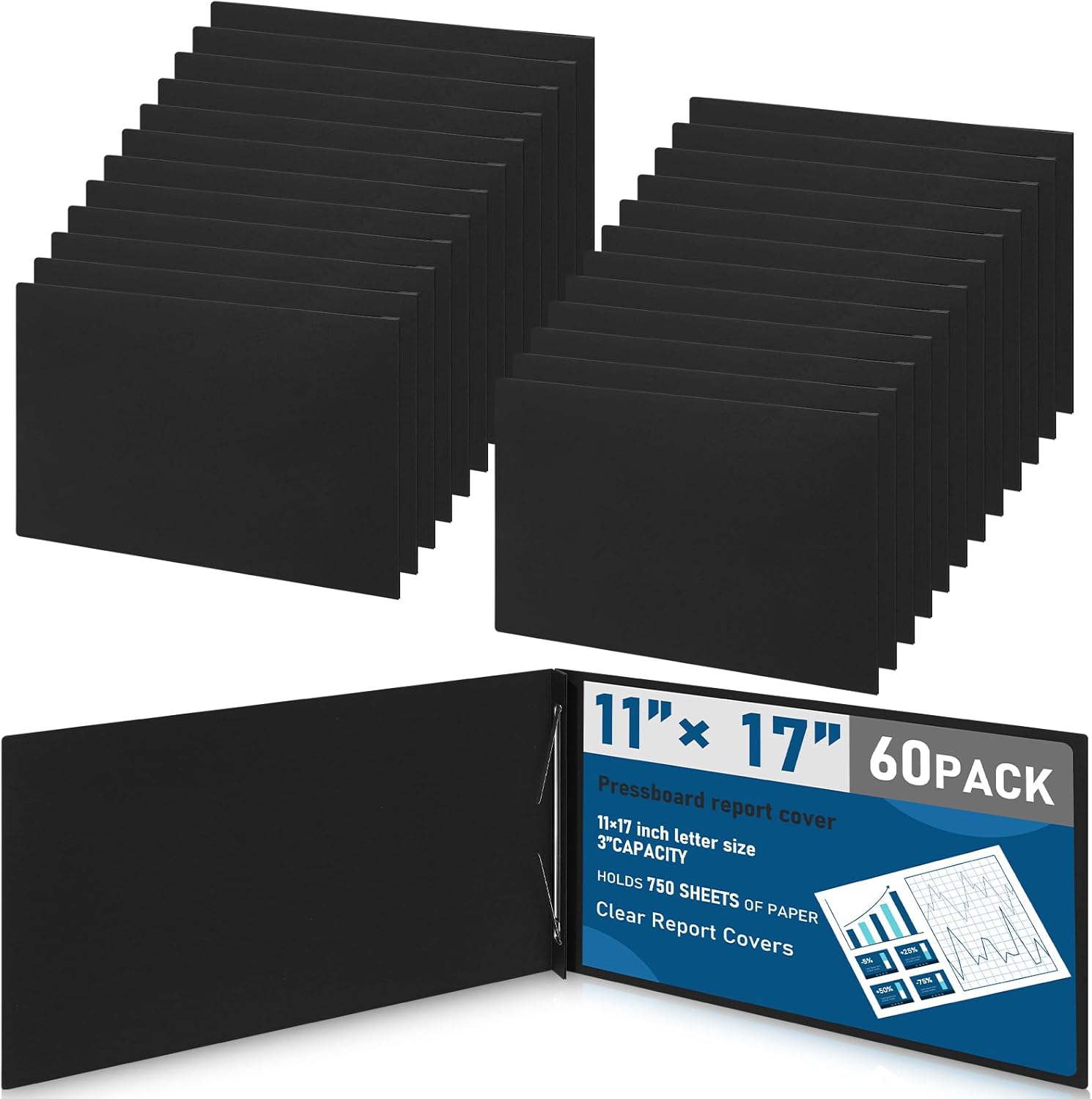60 Pcs Pressboard Report Cover with Metal Prong Fasteners