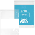 9 in x 12 in Reclosable Zip Bags - Bulk Pack of 200, Heavy Duty