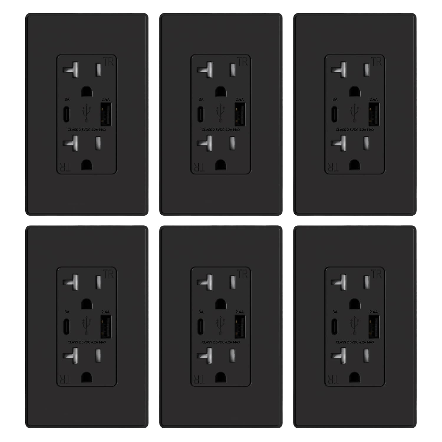 ELEGRP USB Charger Wall Outlet with Type A & C Ports, 6 Pack