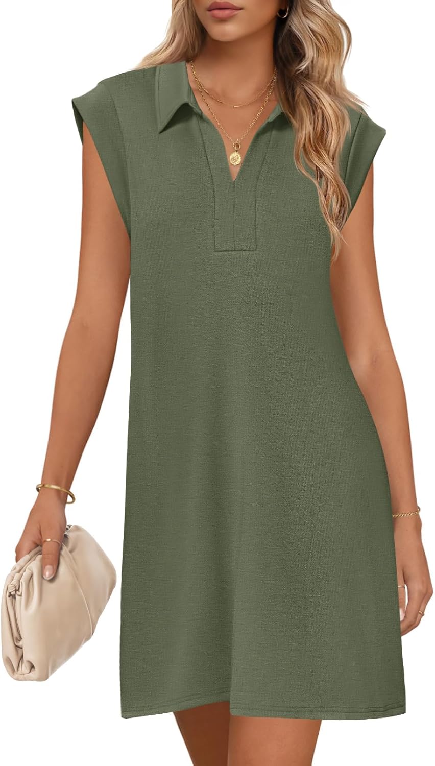 MEROKEETY Women's Casual Collared V Neck Mini Dress for Summer