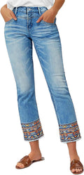 Flamingals Straight Leg Cropped Jeans for Women - Trendy Mid Rise