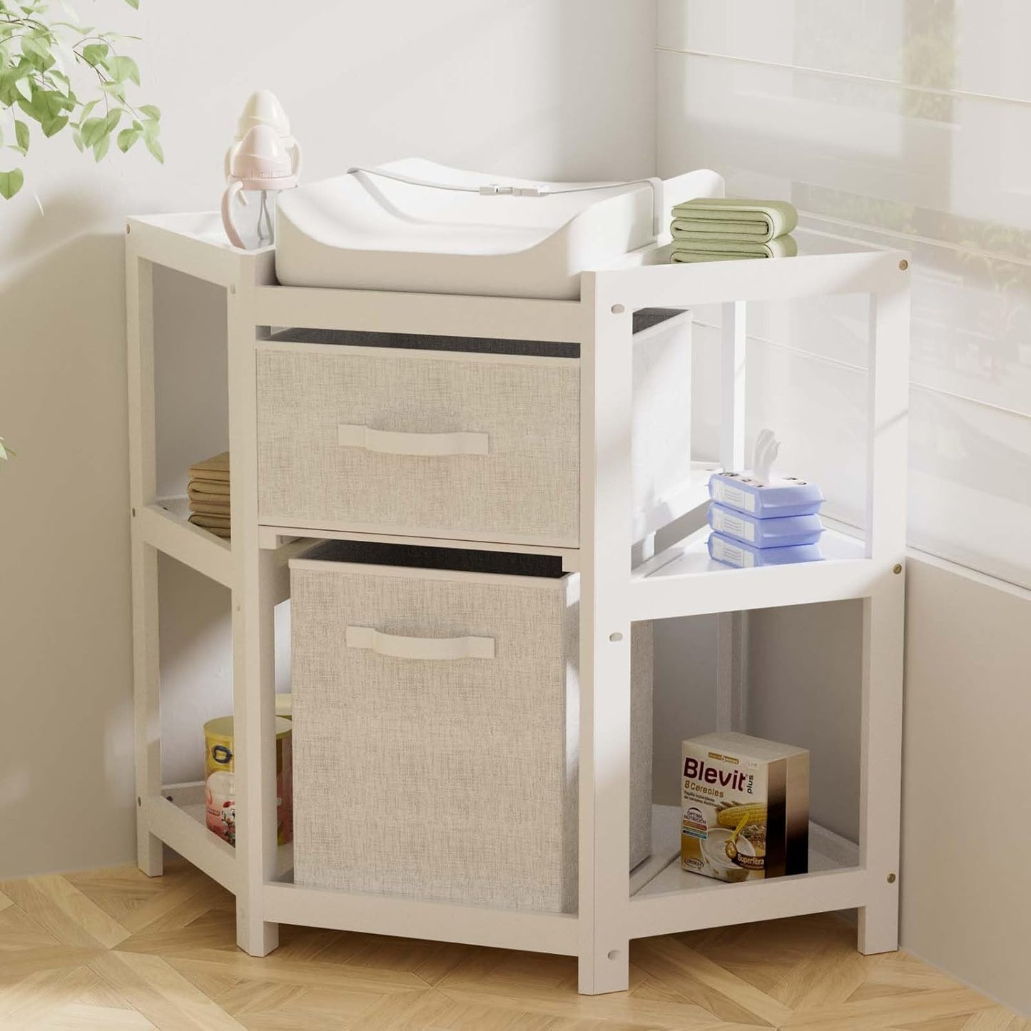 YUFU Baby Corner Changing Table with Storage Drawers for Infants