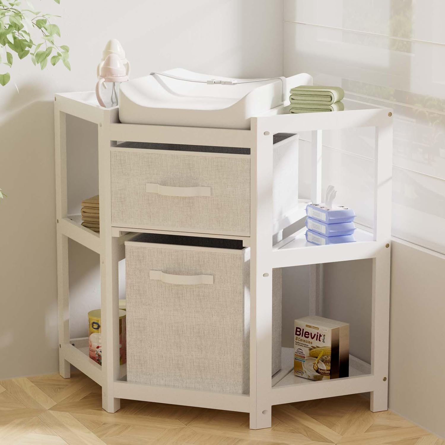 YUFU Baby Corner Changing Table with Storage Drawers for Infants