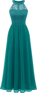 Halter Neck Long Prom Dress for Women Featuring Floral Lace Design