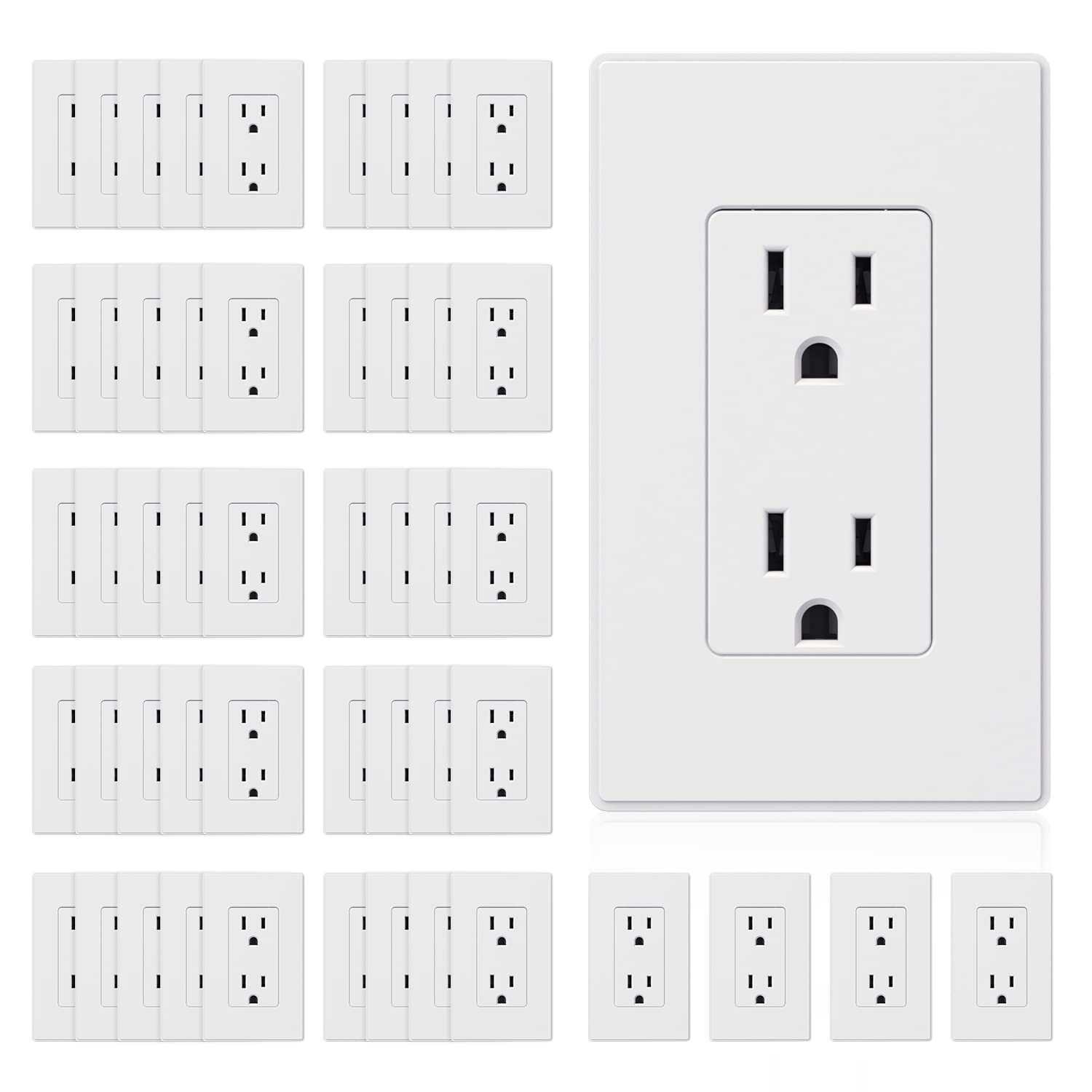 ELEGRP Matte White Electrical Wall Receptacle Outlet 50 Pack