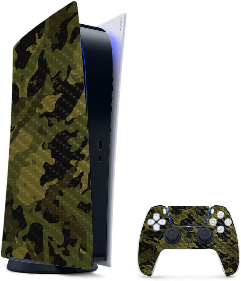 MightySkins Carbon Fiber Gaming Skin for PS5 - Green Camouflage