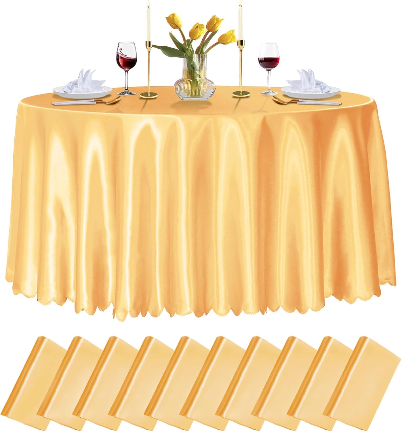 90 Inch Gold Round Satin Tablecloths for Elegant Events