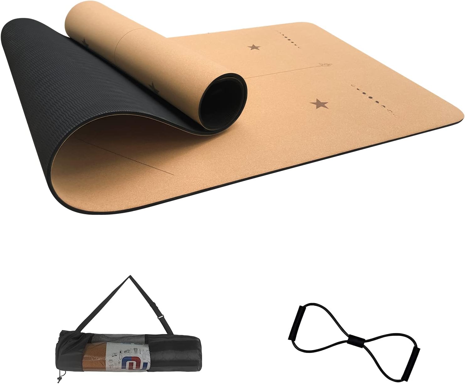 Numat Cork Yoga Mat 6mm Thick | NonSlip Eco-Friendly | Sweatproof | Alignment Lines | Carry Bag Included