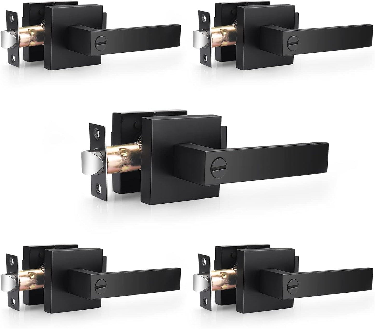 Probrico Heavy Duty Flat Black Square Privacy Door Levers Set