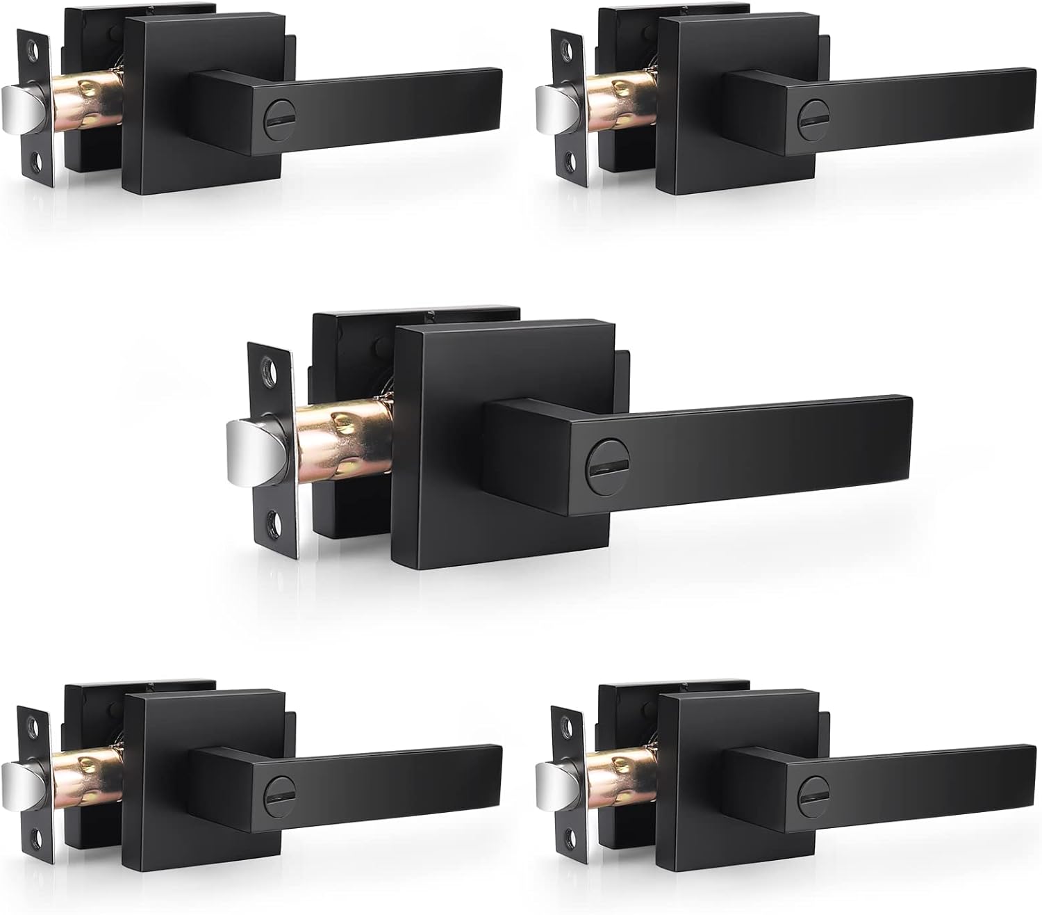 Probrico Heavy Duty Flat Black Square Privacy Door Levers Set