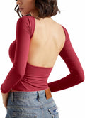 Backless Women Long Sleeve Top - Double Lined Soft Open Back