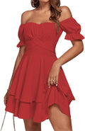 LYANER Women's Tie Back Off Shoulder Wrap Ruffle Mini Dress