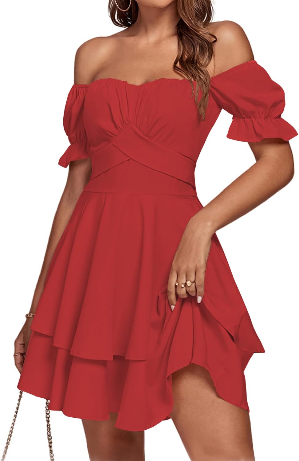 LYANER Women's Tie Back Off Shoulder Mini Dress for Elegance
