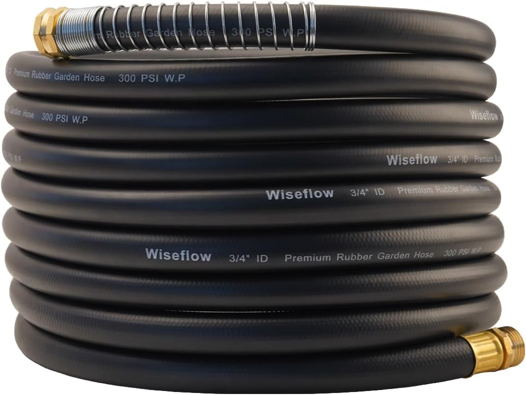 WiseFlow Garden Hose 25FT Heavy Duty Rubber Hose for All Uses