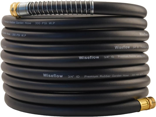 WiseFlow Garden Hose 25FT Heavy Duty Rubber Hose for All Uses